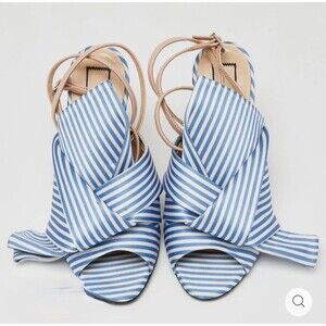 N°21 Tricolor Striped Silk & Leather Knotted Ankle Strap Heels Sandals Sz 38/7.5